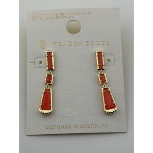 Kendra Scott Serena Linear Gold Tone Earrings Dark Peach Quartz